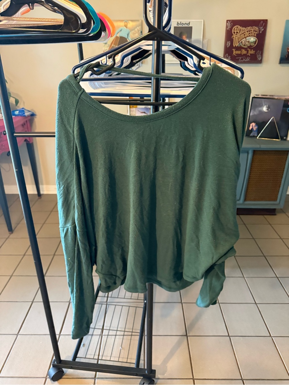 She + Sky Forest Green Scoop Neck Lightweight Sweatshirt